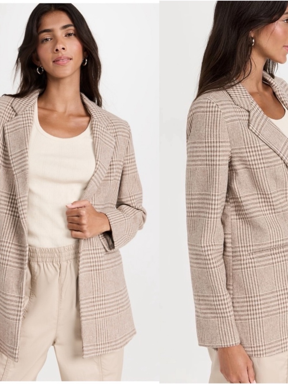 Z Supply Anna Plaid Blazer Tan Cream Size S